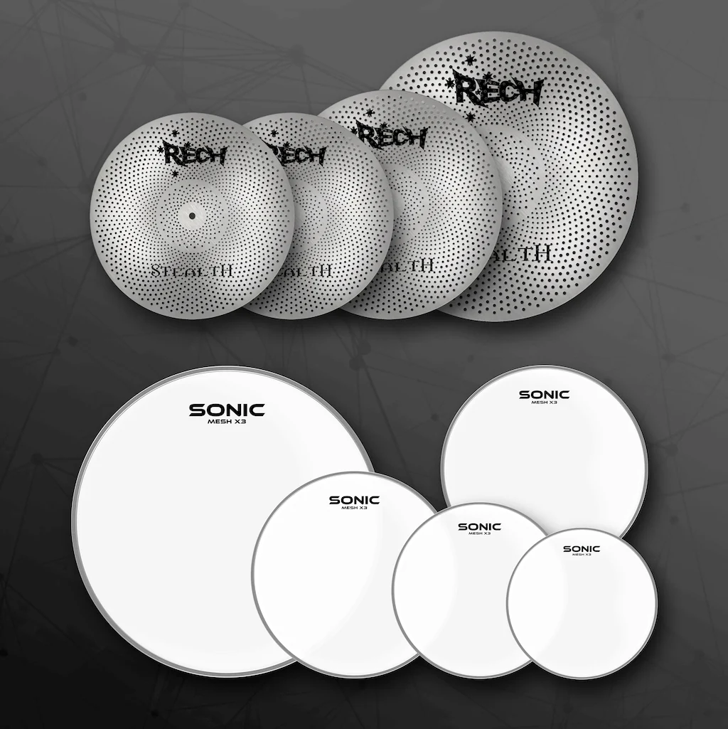 Rech Stealth 4 Piece Low Volume Cymbal Pack + Sonic Mesh Heads Set - Image 6