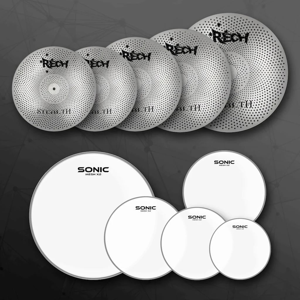 Rech Stealth 5 Piece Low Volume Cymbal Pack + Sonic Mesh Heads Set - Image 4